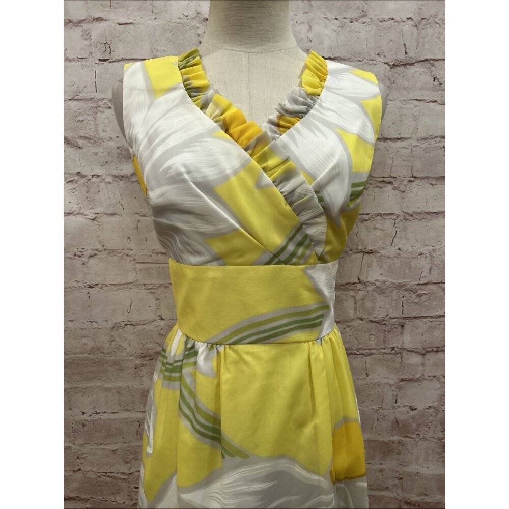 VINTAGE Malia McInerny Hawaiian Maxi Dress 10 Yellow Sleeveless Nylon - Picture 2 of 6